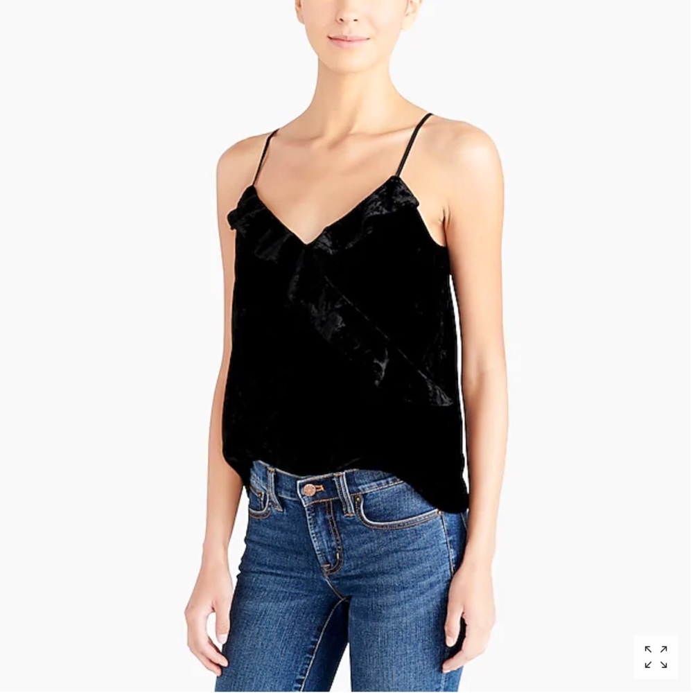 J. Crew Factory Black Crushed Velvet Ruffle Camisole Strappy Top Size Small